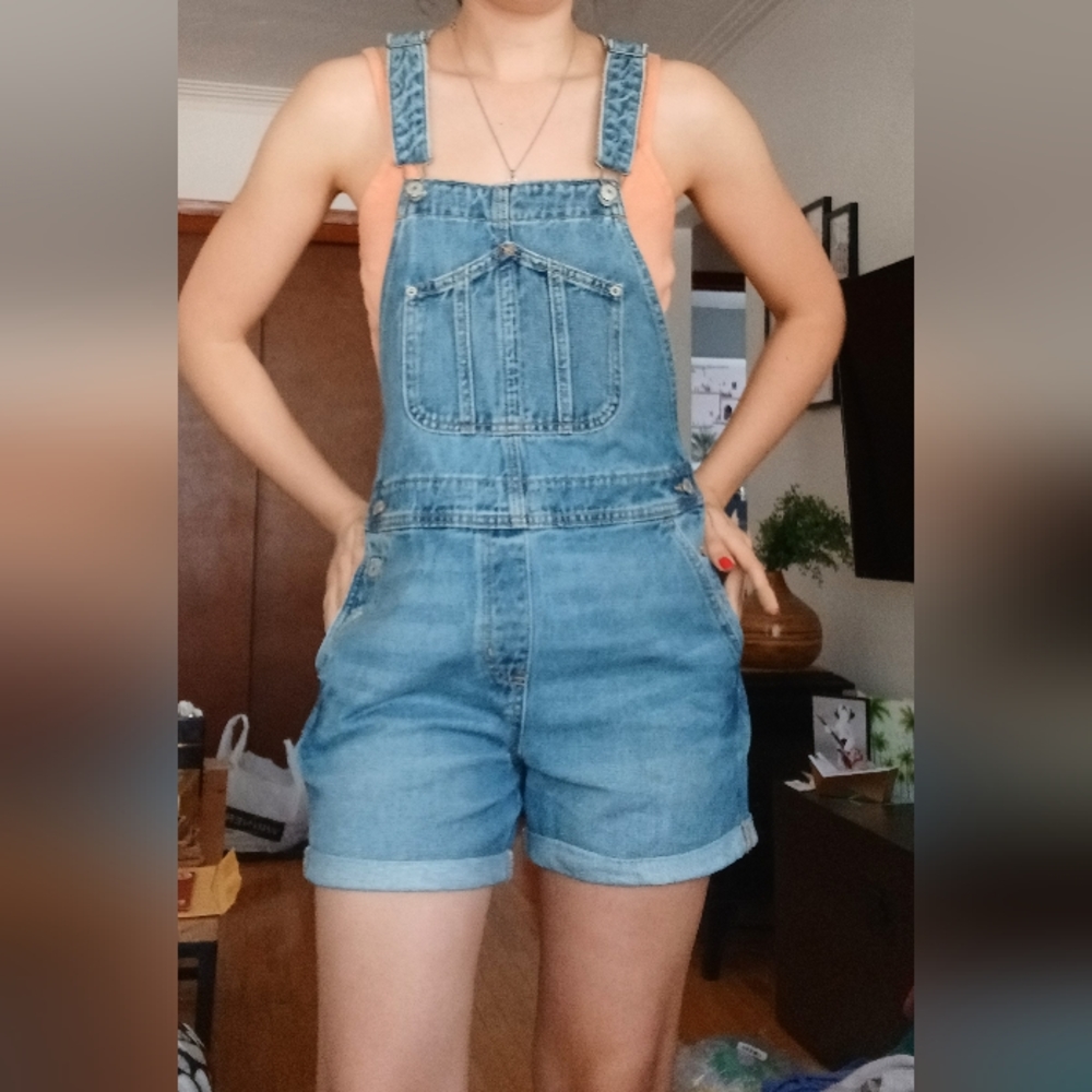 🆕NWT Old Navy Slouchy Workwear Cuffed Jean Short Overalls in 'Ayana' - Picture 12 of 16